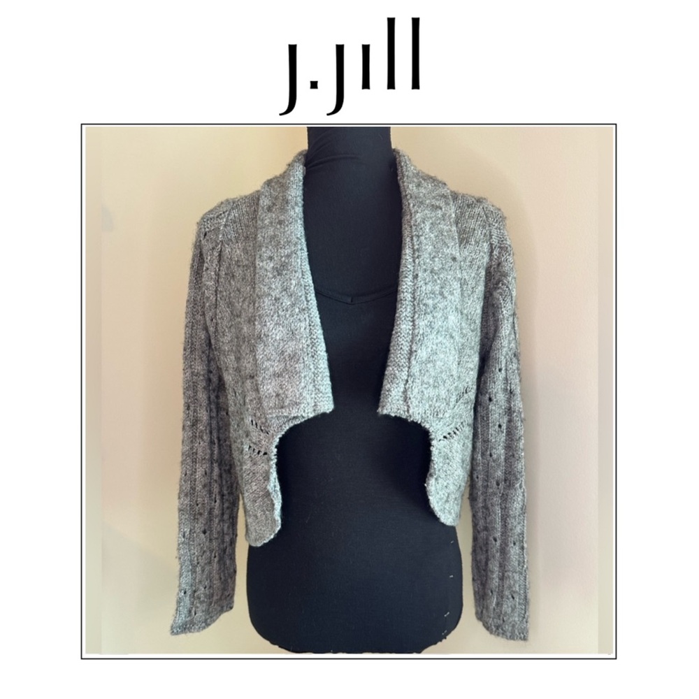 J. Jill Cardigan Sweater Knit Open Front Sz L Wool Blend #422